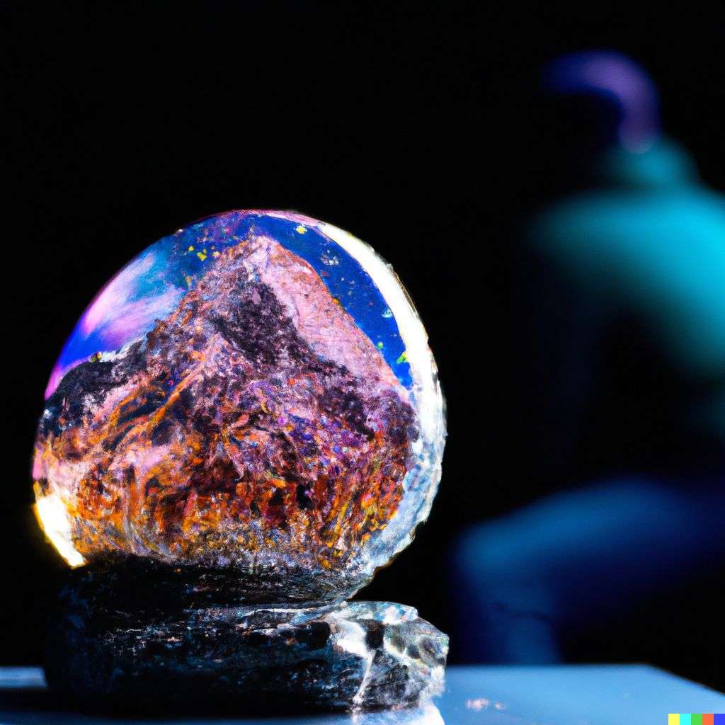 someone gazing at Mount Everest made out of a sparkling geode